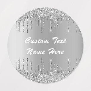 Silver Gold Glitter Custom Text Name Labels