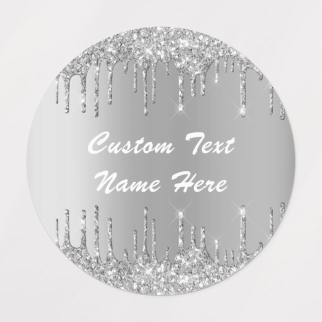 Silver Gold Glitter Custom Text Name Labels (Design 3)