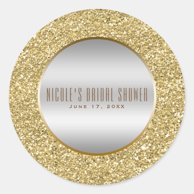Silver & Gold Glitter Glam Elegant Wedding Favour Classic Round Sticker (Front)