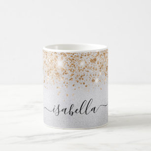 Silver gold glitter name script coffee mug