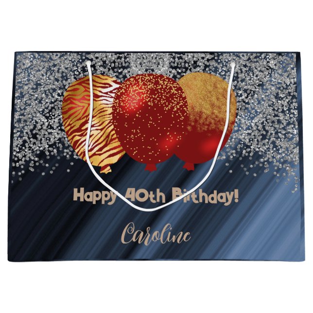Silver & Gold Glitter Red Balloon & Photo Large Gift Bag (Front)
