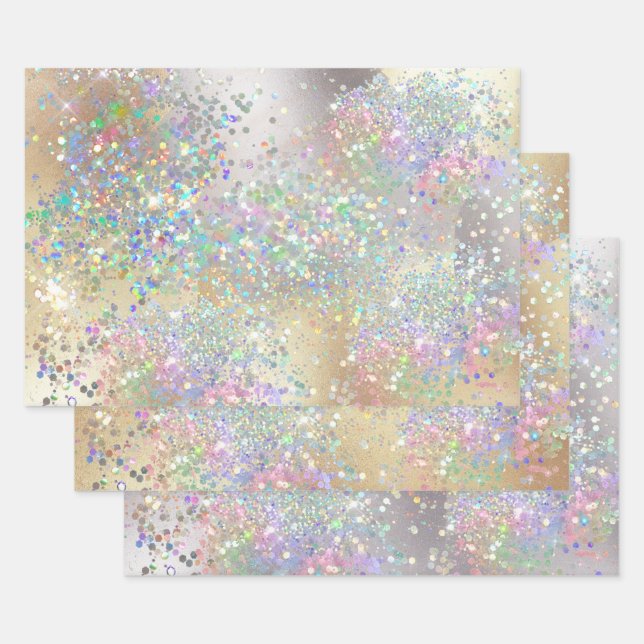 Silver gold glitter sparkling metallic foil girls wrapping paper sheet (Set)