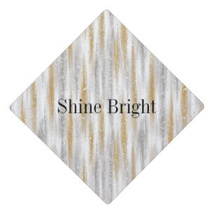 Silver Gold Glitzy Glam Stripes Graduation Cap Topper