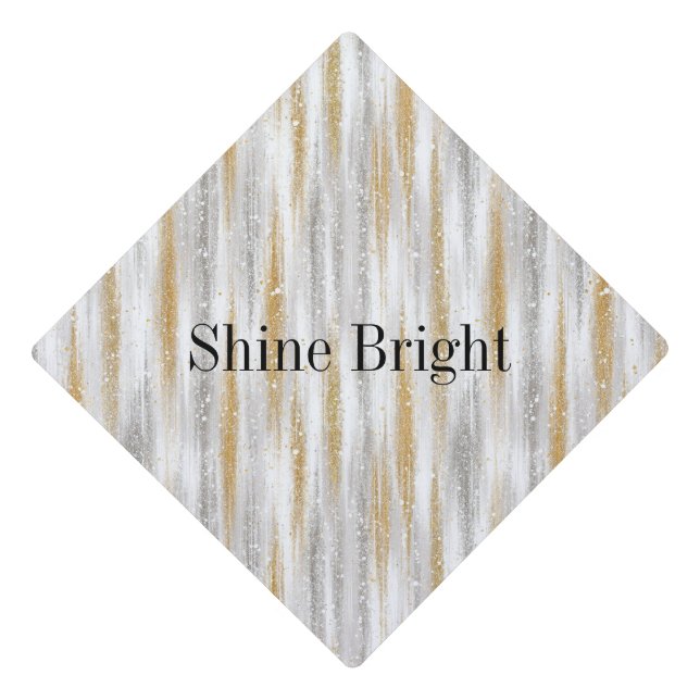 Silver Gold Glitzy Glam Stripes Graduation Cap Topper (Front)