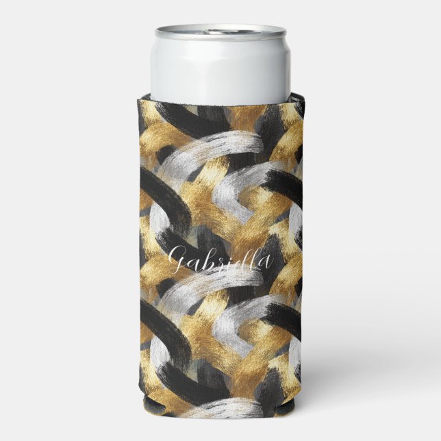 Silver Gold Glitzy Sparkle Christmas New Year Seltzer Can Cooler (Seltzer Front)