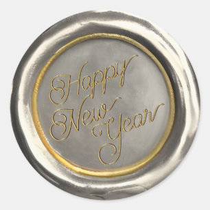Silver & Gold Happy New Year Wax Seal Stickers
