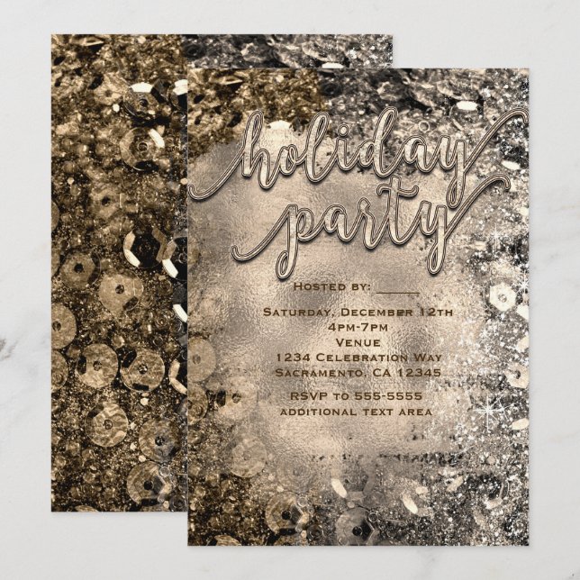 Silver & Gold Holiday Party Sequins Invitations (Front/Back)