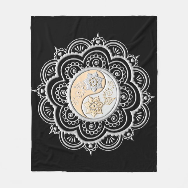 Silver & Gold Mandala Fleece Blanket (Front)