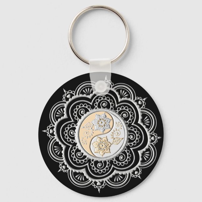 Silver & Gold Mandala Keychain (Front)