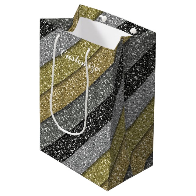 Silver & Gold Metallic Glitter Gift Bag (Front Angled)