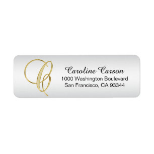 Silver Gold Monogram Letter 'C' Envelope Return
