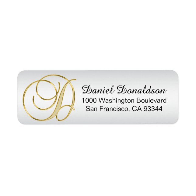 Silver Gold Monogram Letter 'D' Envelope Return (Front)