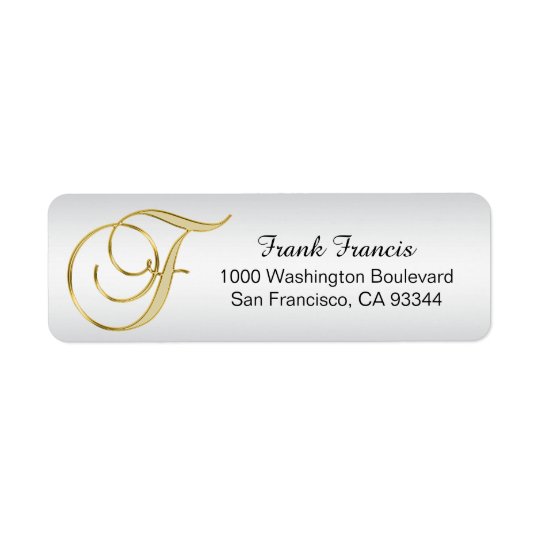 Silver Gold Monogram Letter 'F' Envelope Return Return Address Label