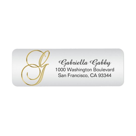 Silver Gold Monogram Letter 'G Envelope Return Return Address Label