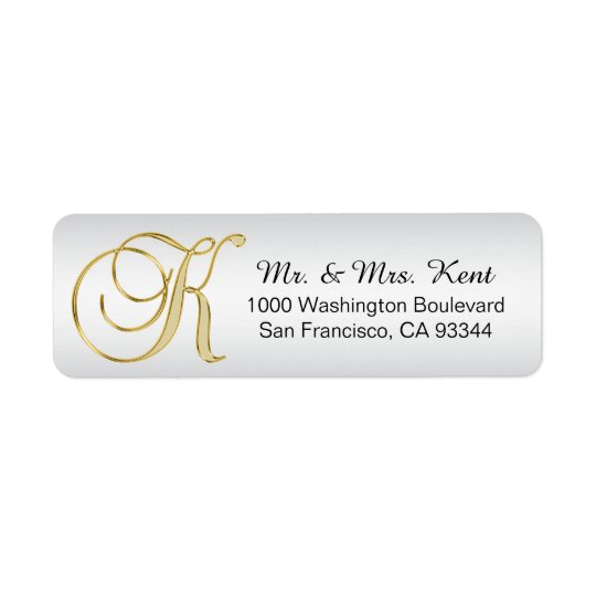 Silver Gold Monogram Letter 'K' Envelope Return Return Address Label