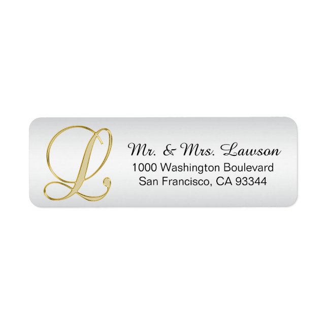 Silver Gold Monogram Letter 'L' Envelope Return (Front)