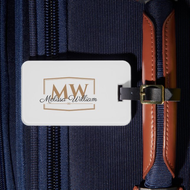Silver Gold Monogram Name Luggage Tag (Front Insitu 4)
