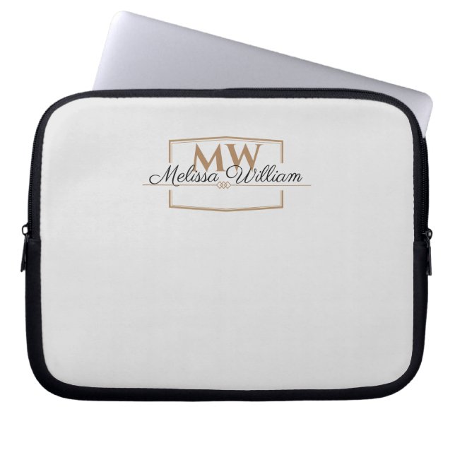 Silver Gold Monogram Name Script Laptop Sleeve (Front)