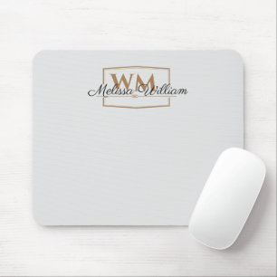 Silver Gold Monogram Name Script Mouse Pad