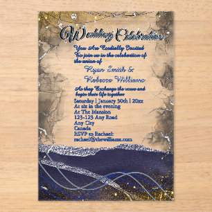 Silver Gold Navy Clear Acrylic Wedding Invitation