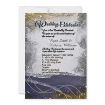 Silver Gold Navy Wedding Invitation Flat Card 
