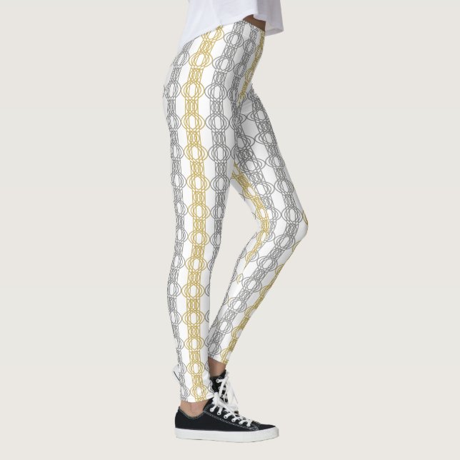 Silver Gold Pattern on White Leggings (Right)