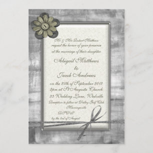 Silver & Gold Ribbon & Flower - Wedding Invitation
