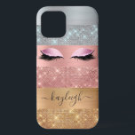 Silver Gold Rose Gold Glitter Beauty Eyelash iPhone 12 Case<br><div class="desc">Modern, glam, faux silver, gold and rose gold colour glitter stripes iphone case. This design features faux sparkle glitter stripes and brushed metal in silver, gold, and blush pink rose gold colour glitter, eyelashes, name text template. The name is written with a beautiful hand lettered style script. Perfect for girls,...</div>