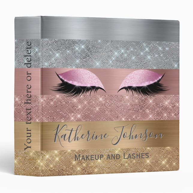 Silver Gold Rose Gold Glitter Stripes Beauty Salon Binder (Front/Spine)
