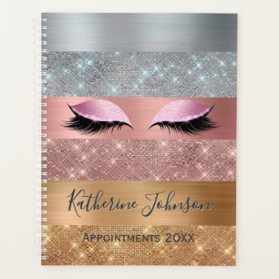 Silver Gold Rose Gold Glitter Stripes Beauty Salon Planner