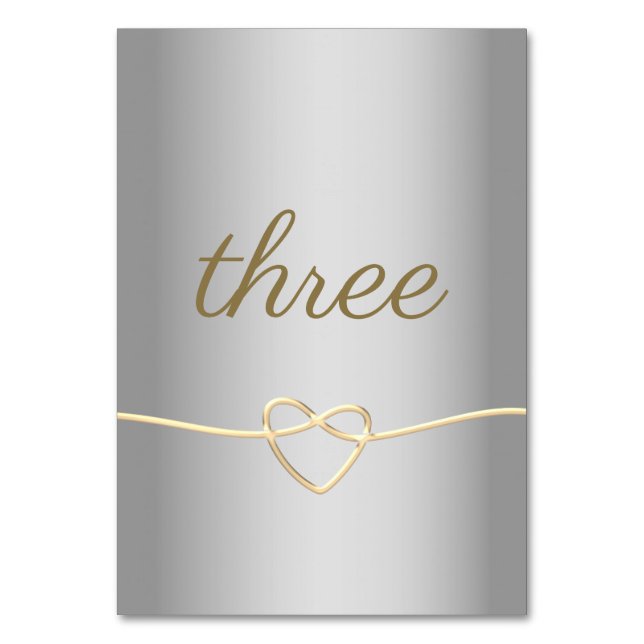 Silver Gold Script Wedding Table Number (Front)