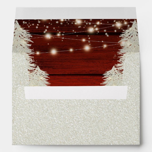 Silver Gold Shimmer Rustic Wood String Lights Tree Envelope (Back (Bottom))