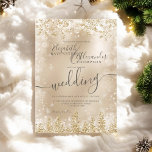 Silver gold snow pine Christmas winter wedding Invitation<br><div class="desc">Time to celebrate your winter wonderland wedding theme with this luxury gold glitter snowflakes sparkles and gold glitter pine tree forest on an elegant festive faux gold metallic background,  featuring a modern cool script font typography.</div>