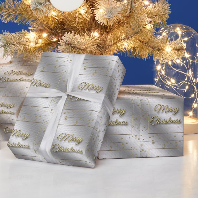 Silver Gold Snowflake Christmas Wrapping Paper (Holidays)