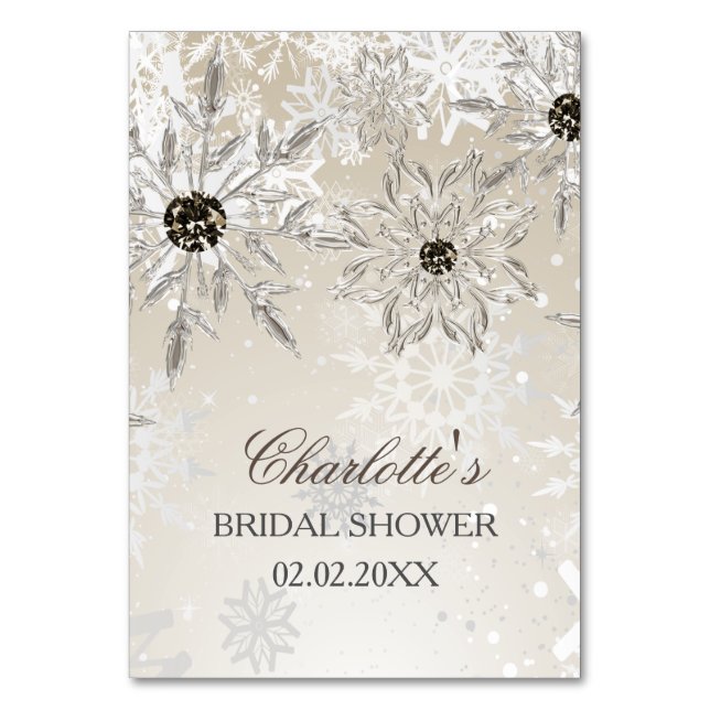 silver gold snowflakes bridal shower bingo cards (Front)