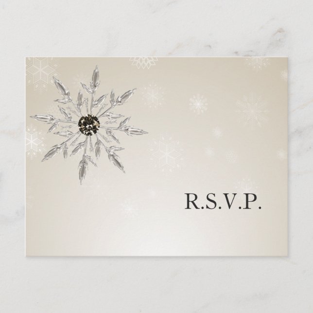 silver gold snowflakes winter wedding rsvp Card (Front)
