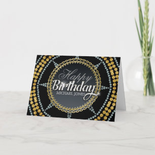 Silver Gold Sparkle Star Birthday card