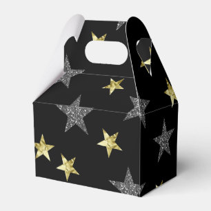 Silver & Gold Stars Black Hollywood Star Party Favor Box