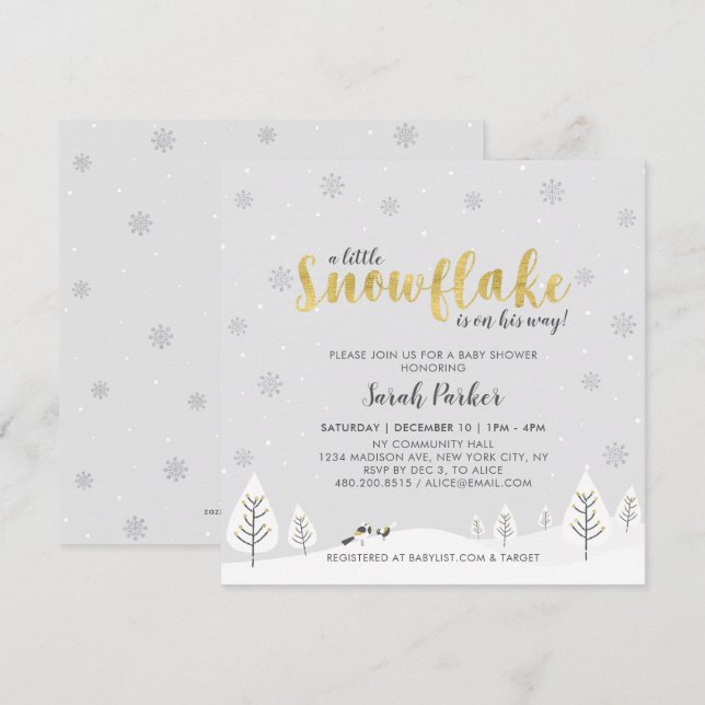 Silver & Gold Winter Wonderland Boy Baby Shower Invitation (Front/Back)