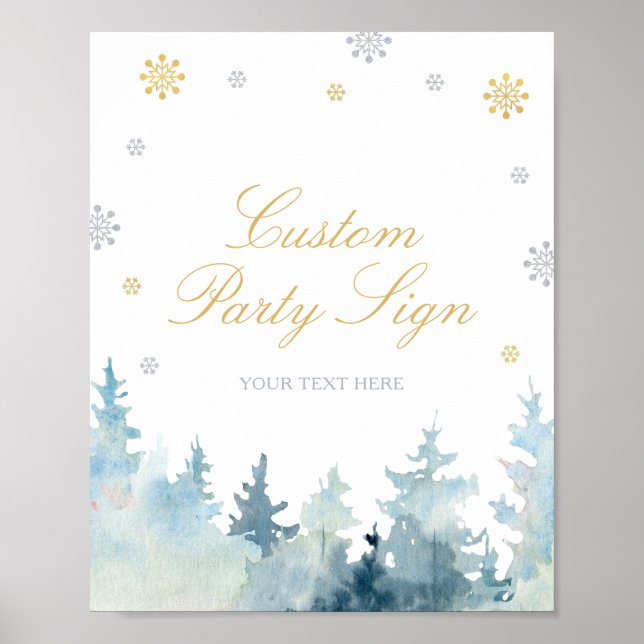 Silver & Gold Winter Wonderland Custom Party Sign (Front)