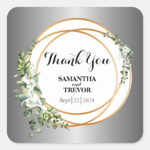 Silver Golden Botanica: Thank You Square Sticker