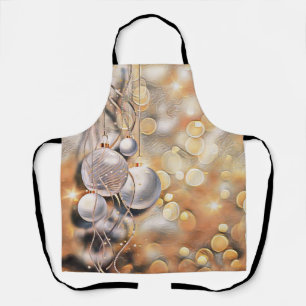 Silver golden Christmas ornaments watercolor Apron