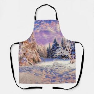 Silver golden Christmas ornaments watercolor  Apron
