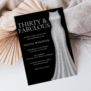 Silver Gown Black Womans 30th Birthday Party Invitation