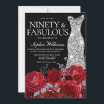 Silver Gown Red Roses 90th Birthday Party Black Invitation<br><div class="desc">Silver Gown Red Roses 90th Birthday Party Black Invitation

See matching collection in Niche and Nest Store

Many thanks</div>