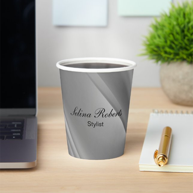 Silver gradient diagonal lines paper cups (Insitu)
