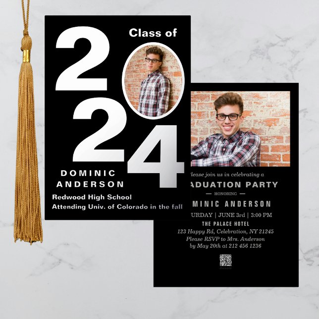 Silver Graduation Announcement & Party Invitation (Let the graduation party start with this invitation and the news about your success. Order today! )
