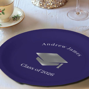 Silver Graduation Cap -Class of 2026 Paper Plate
