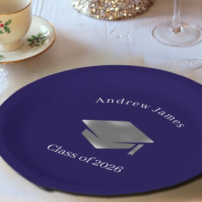  Silver Graduation Cap -Class of 2026 Paper Plate (Creator Uploaded)