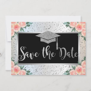 Silver Graduation Cap,Confetti Floral Save The Date